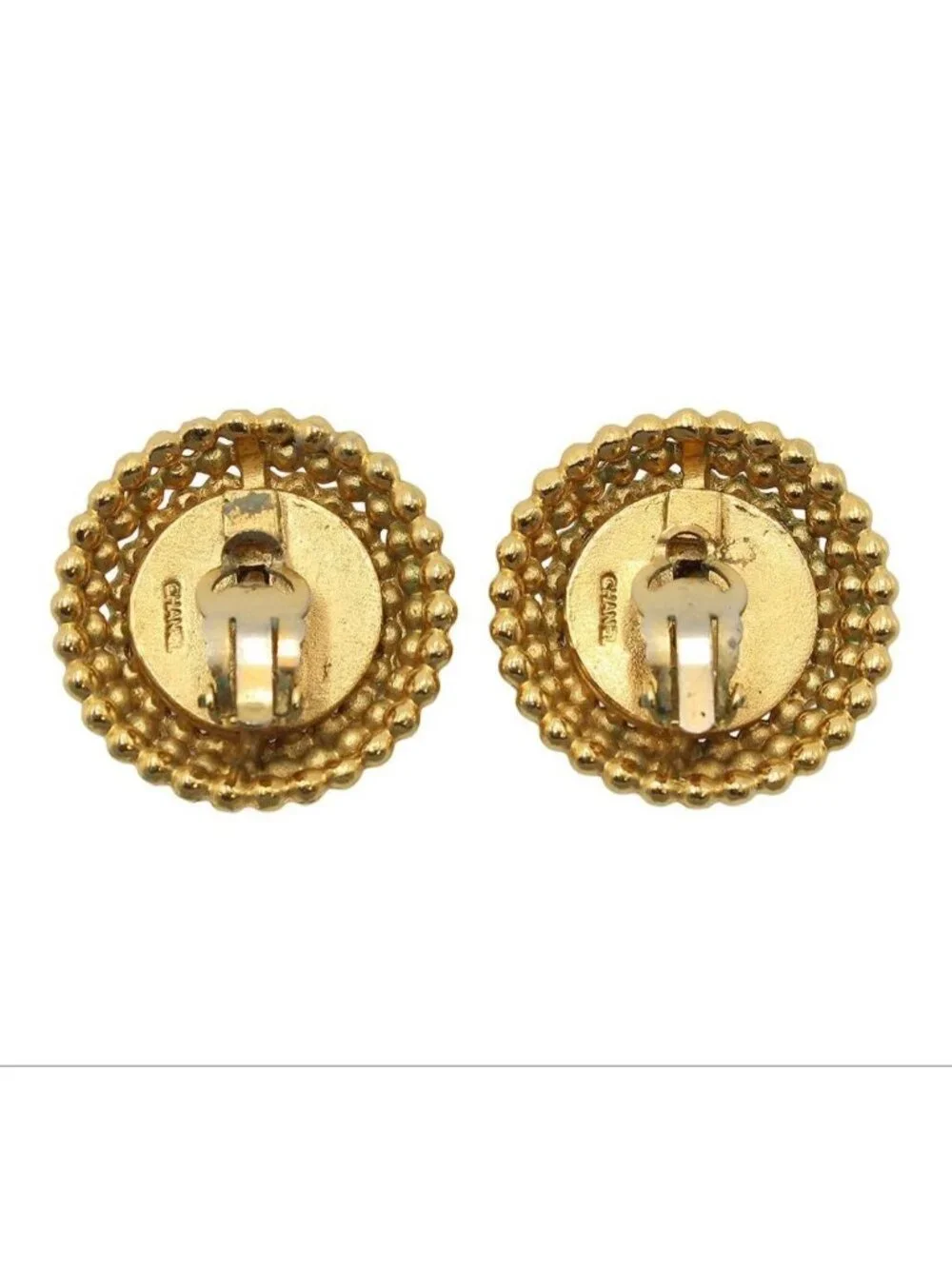 Chanel CC Logo Ball Chain Round Earrings